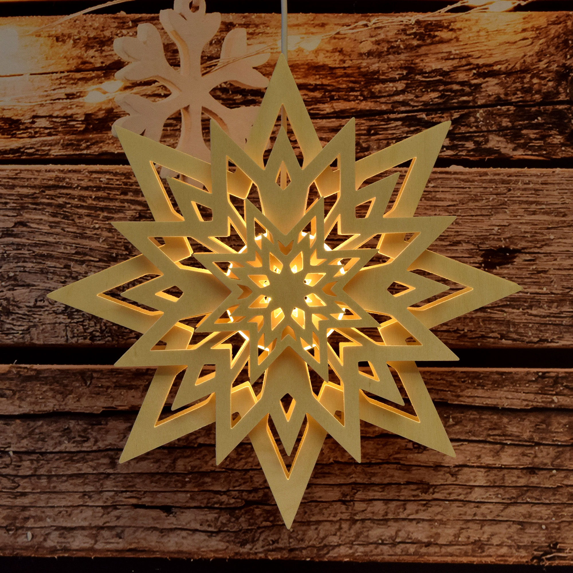 Window picture, illuminated, star, natural, LED strip