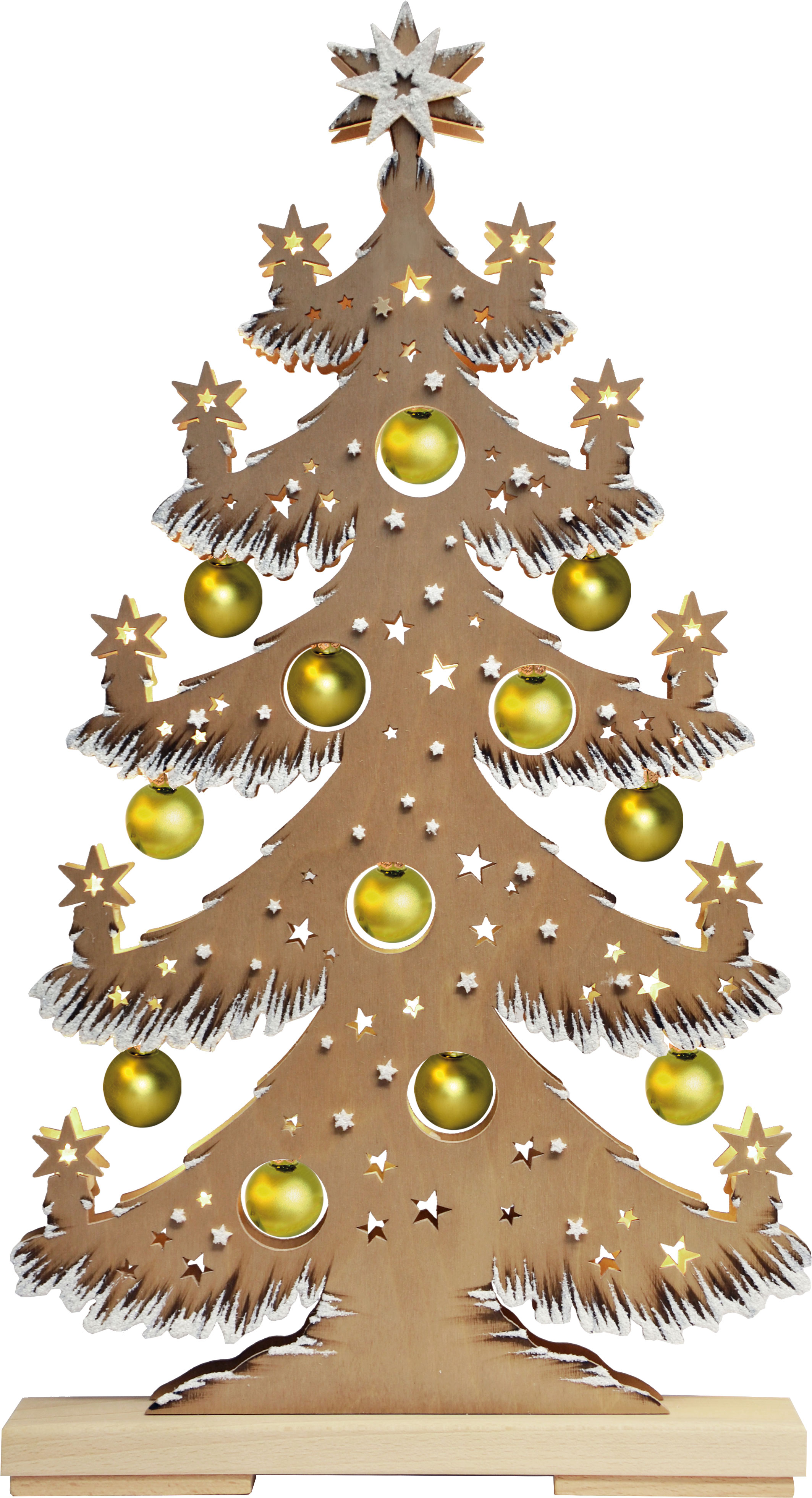 Fir tree mgr., golden baubles, hand-painted brown, hoarfrost