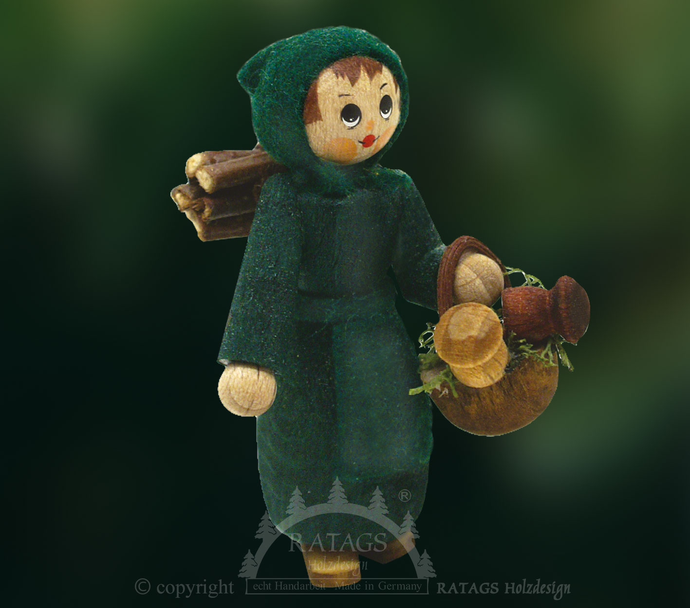 Figur, soppplukker, grangrønn