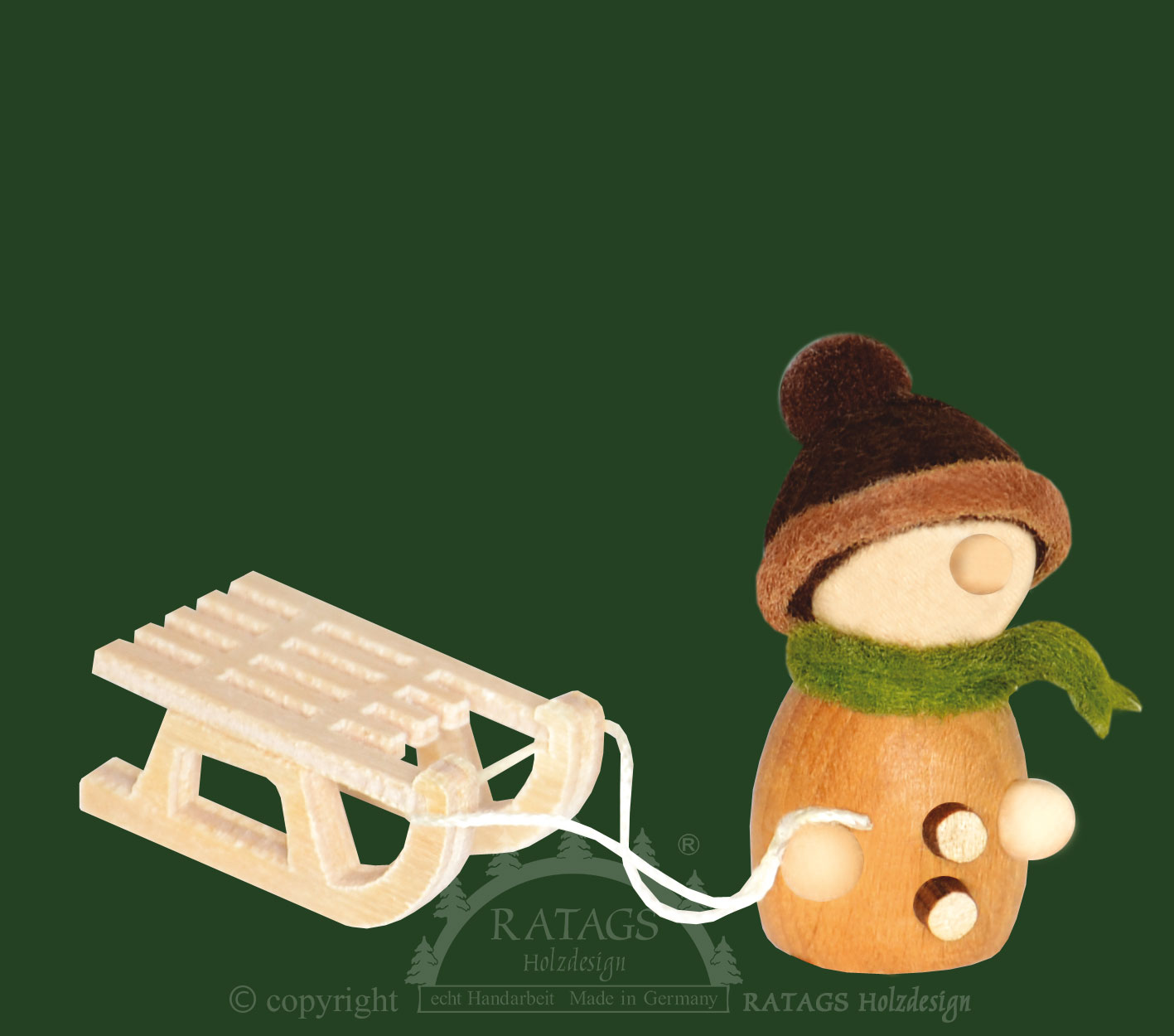 Mini Molli with sledge, brown/green