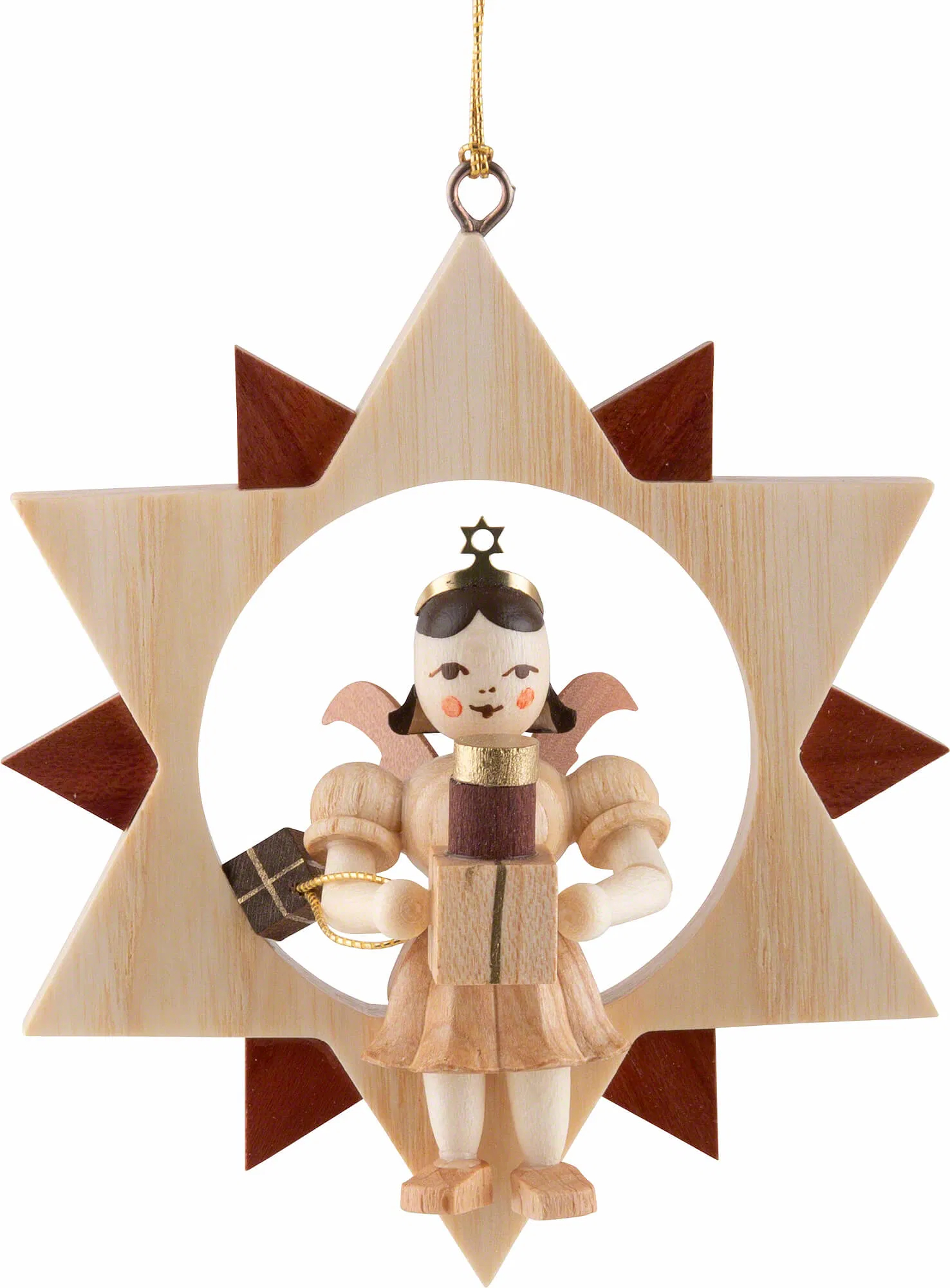 Angel in a star with gifts  Height  9.5 cm   Width 8.0 cm