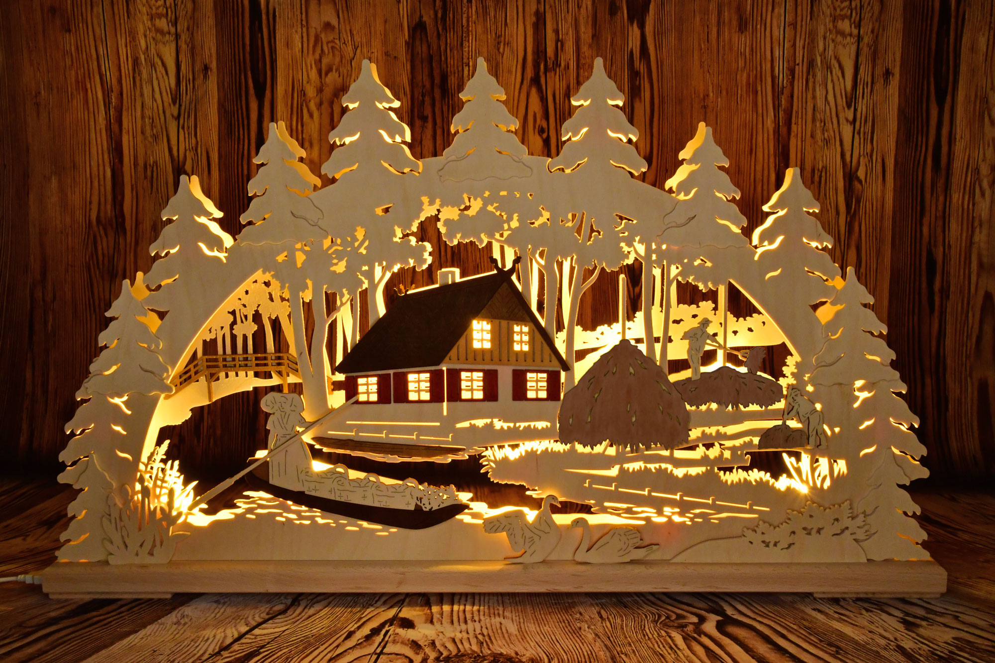 3D-Schwibbogen groß, Spreewald mit Schwänen, USB 3D-Schwibbogen groß, Spreewald mit Schwänen, USB