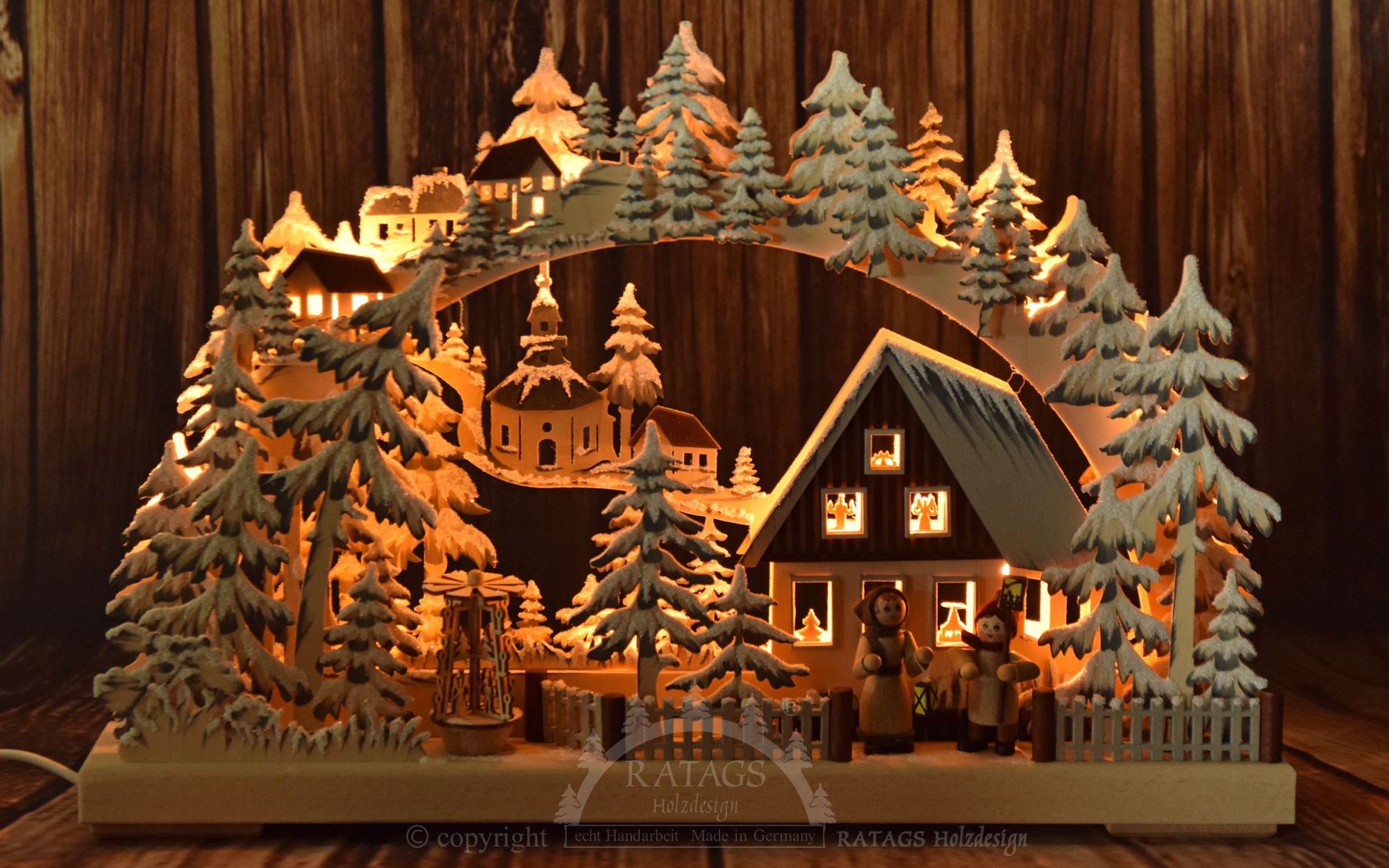 Small 3D Schwibbogen, lantern light, hoarfrost, hand-painted, grey