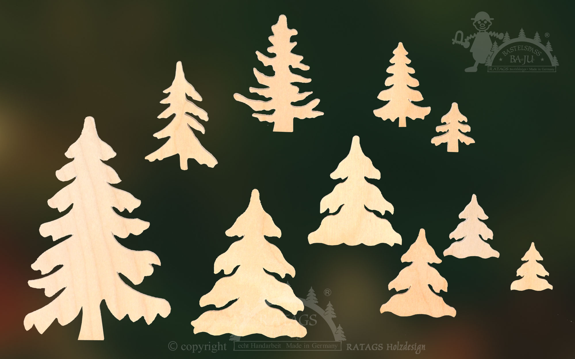 Trees for crafting, set of 10, plywood