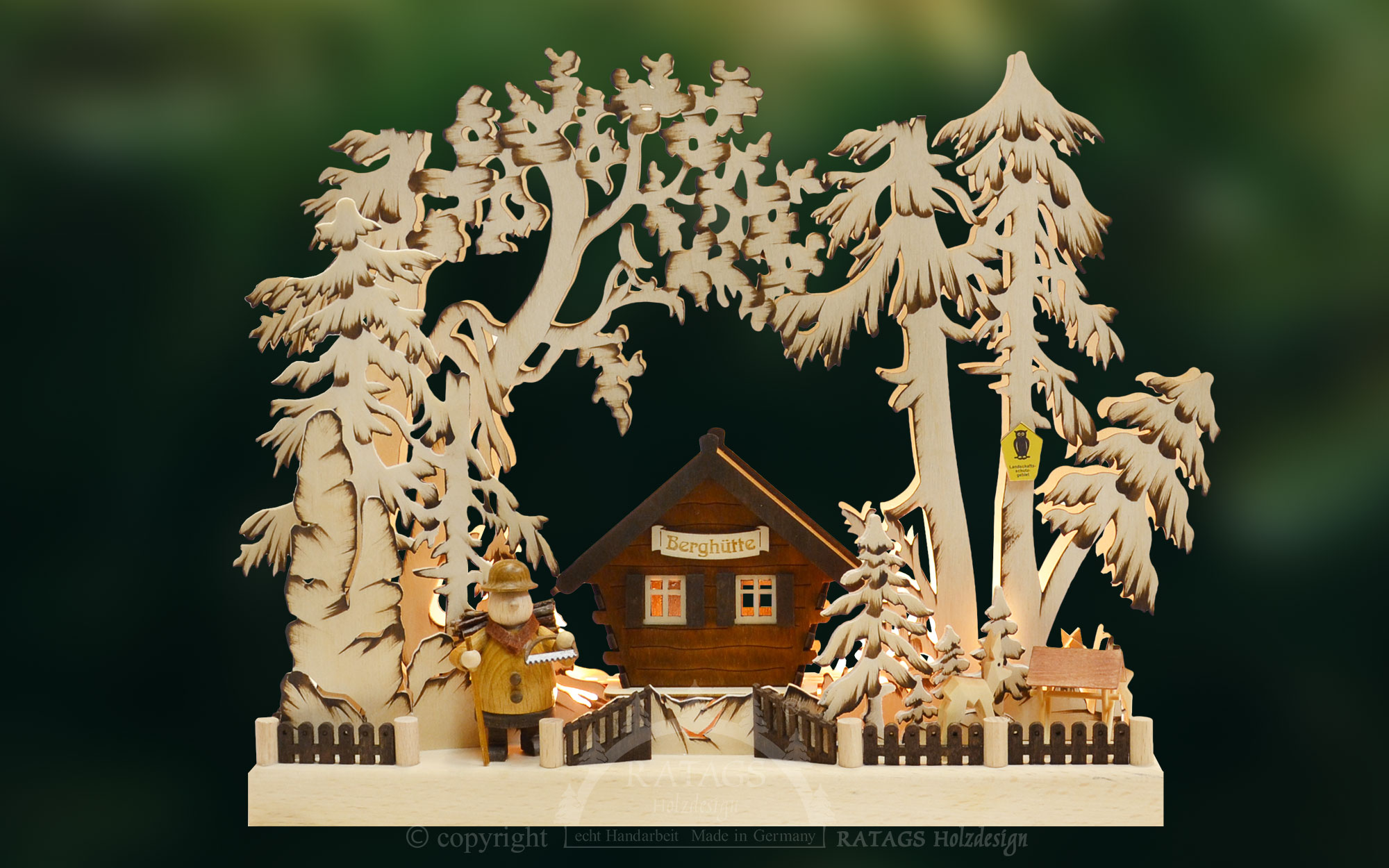 LED candle arch, mountain hut, hand-painted brown