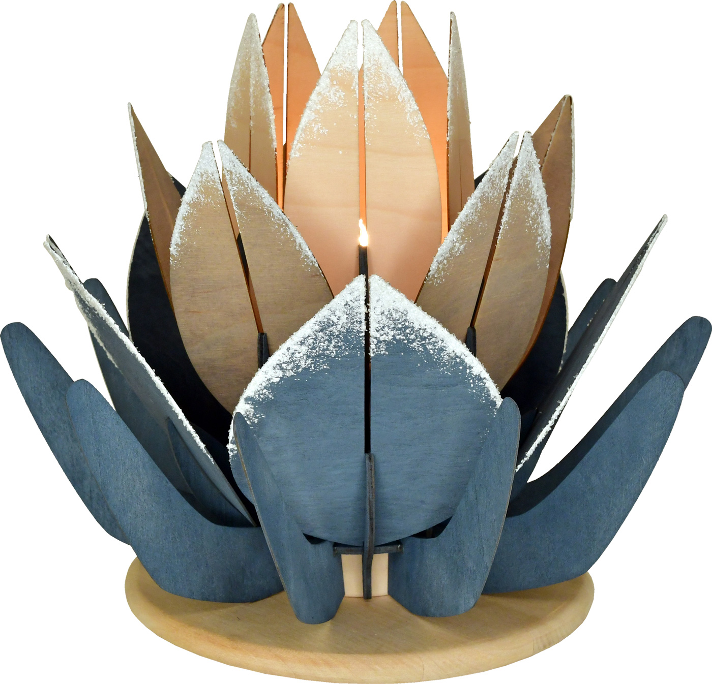 Romantic lamp, 3D lotus flower in shades of blue, hoarfrost