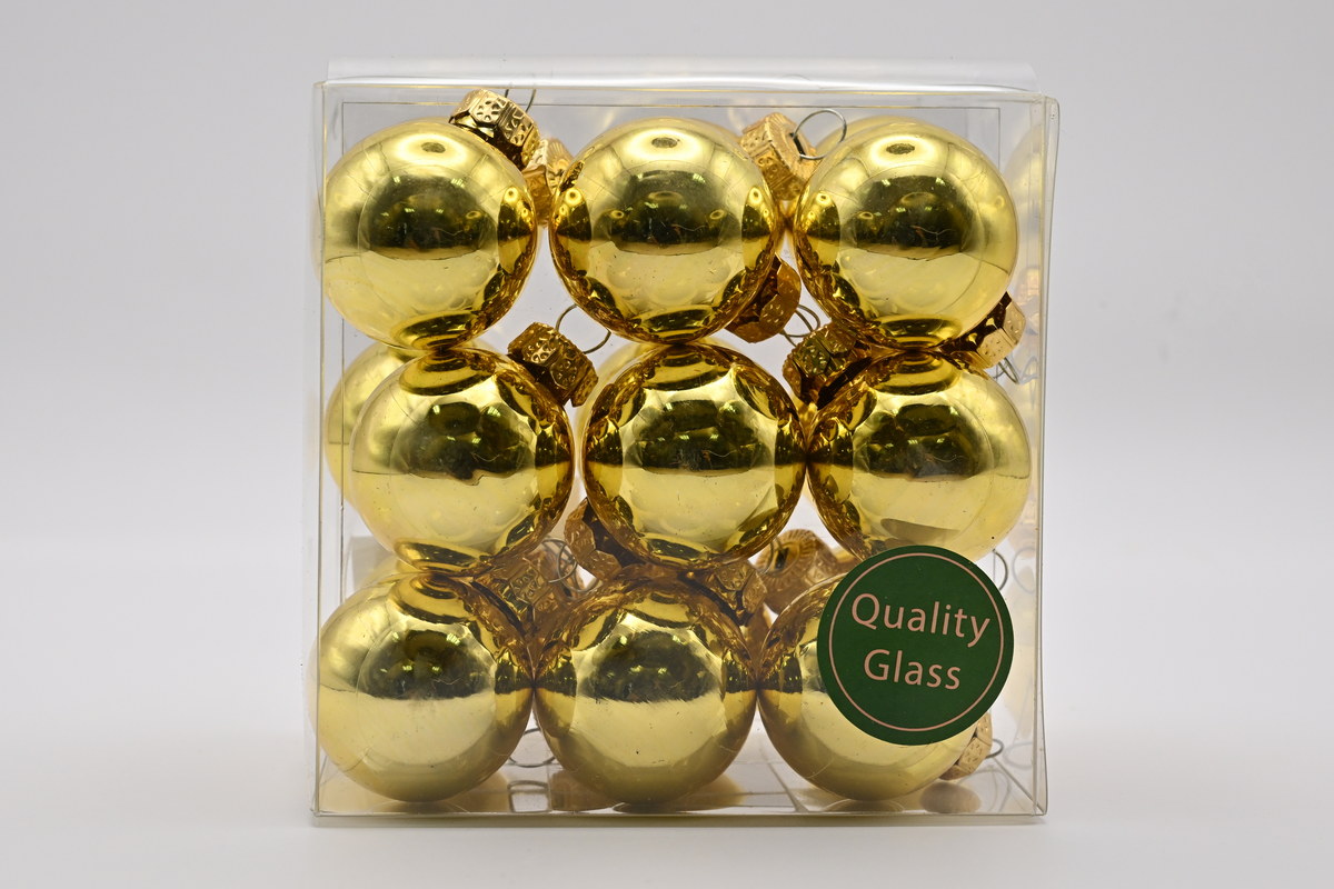 Glass baubles, 18 pieces, 30 mm, gold shiny