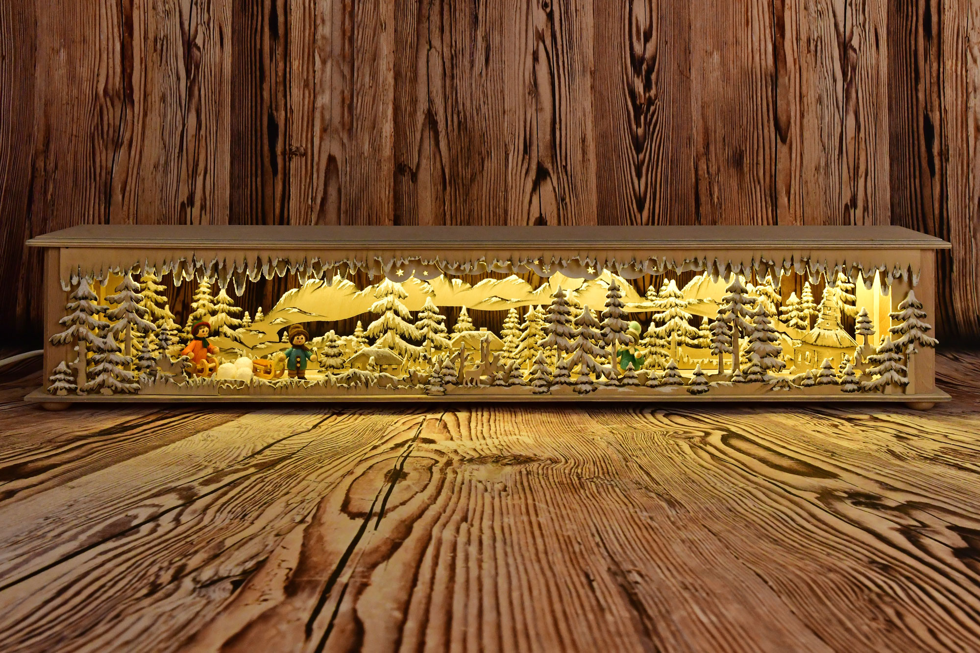 Room light, large, 3 winter children, hand-painted grey, hoarfrost