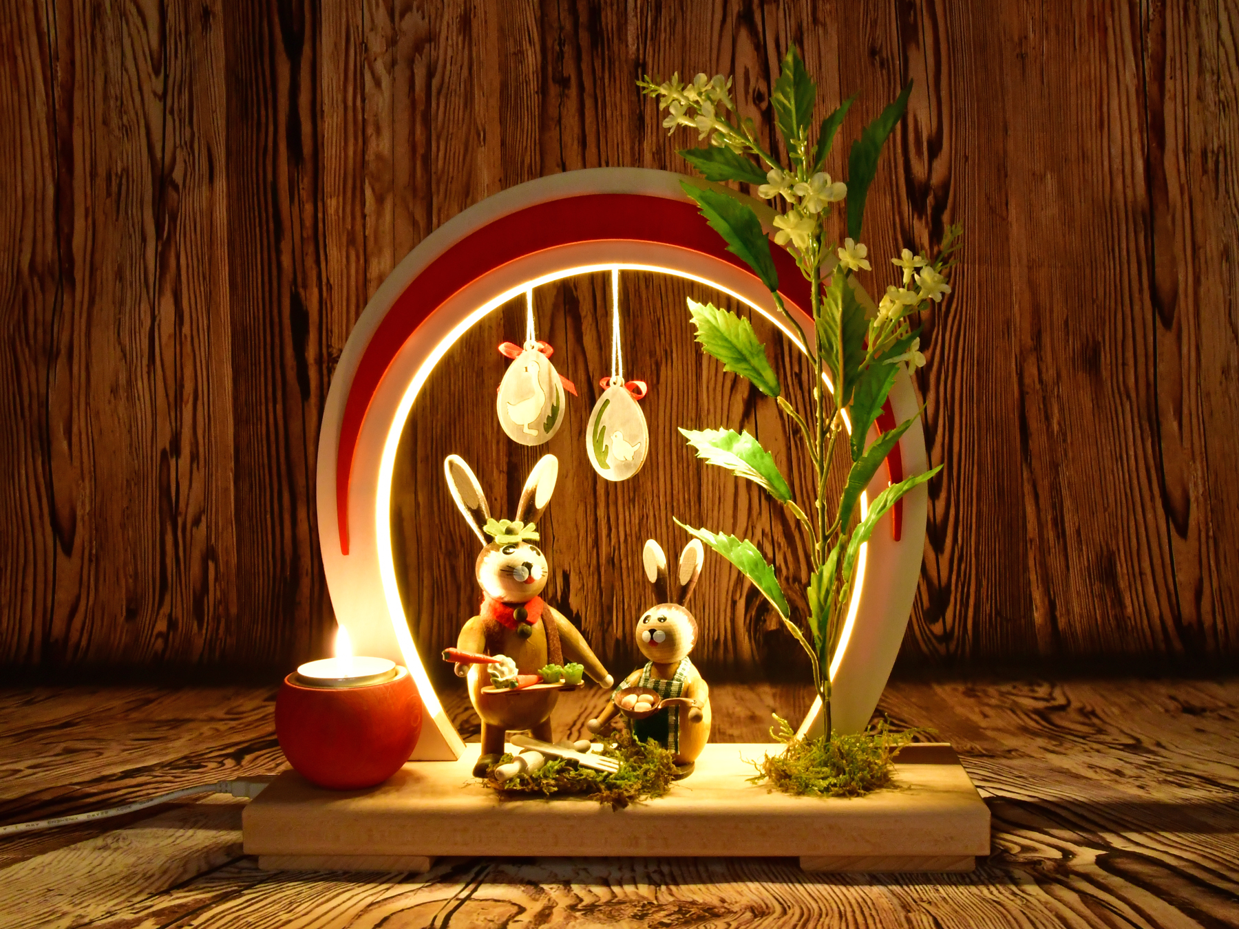 Romantikleuchte Ostern, LED, rund, rot, Besteck