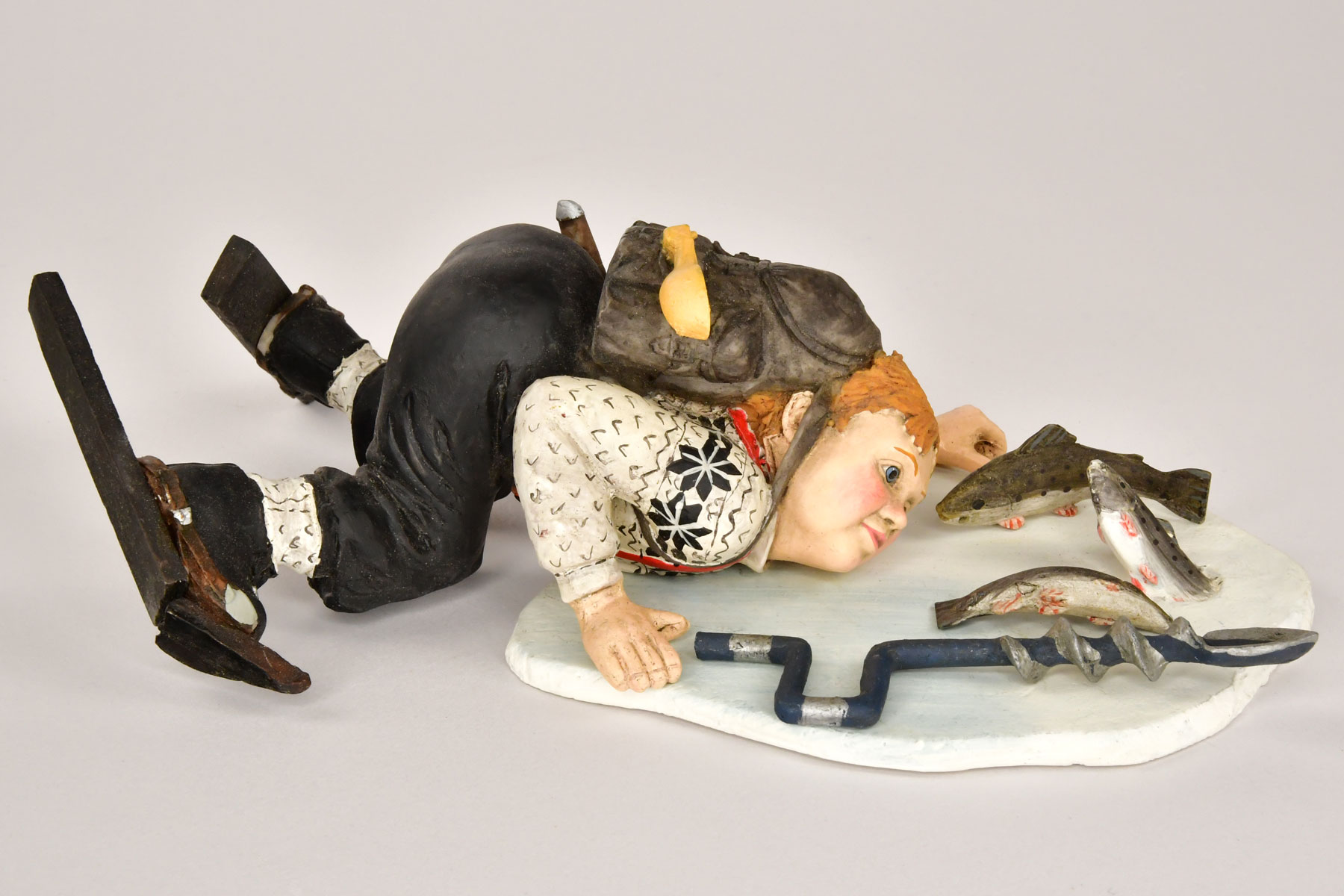 Ice fisherman on ice floe with accessories Candy Design Norway, plasticine
