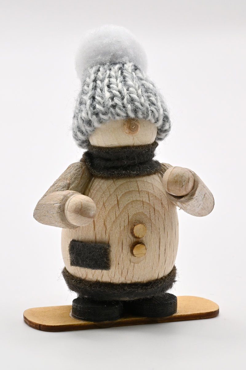 Molli, enfant d'hiver sur snowboard, bonnet gris tricoté, H 6 cm
