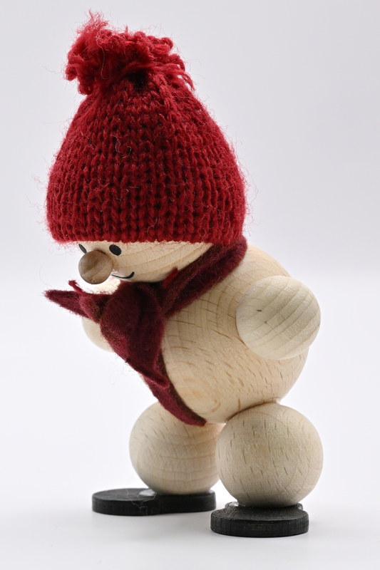 Snowman, red cap bent over, H 9 cm