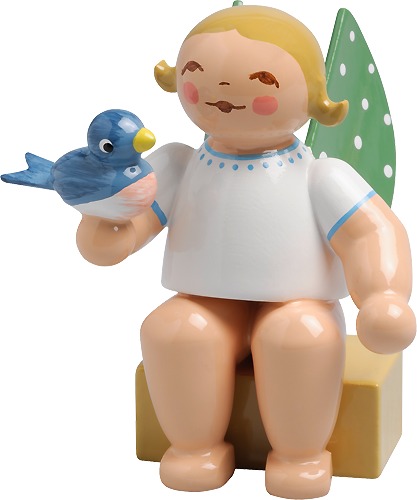 Engel, klein, mit Vogel blondes Haar