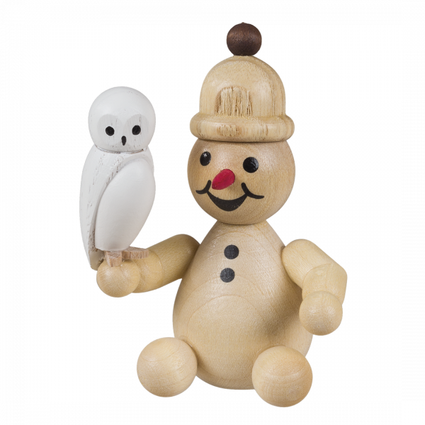 Snowman Junior with snowy owl 7 cm