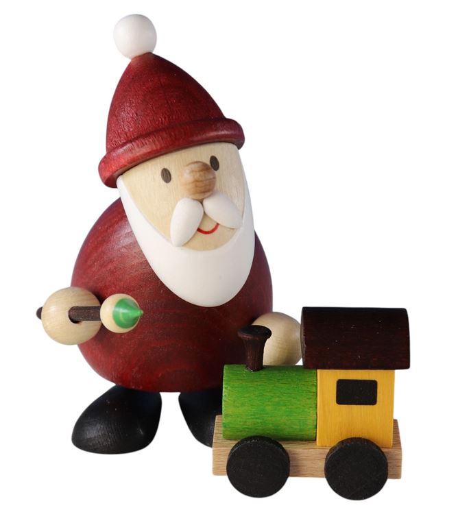 Weihnachtsmann mit Pinsel und Eisenbahn  H 9,5 cm / H 3,5 cm,