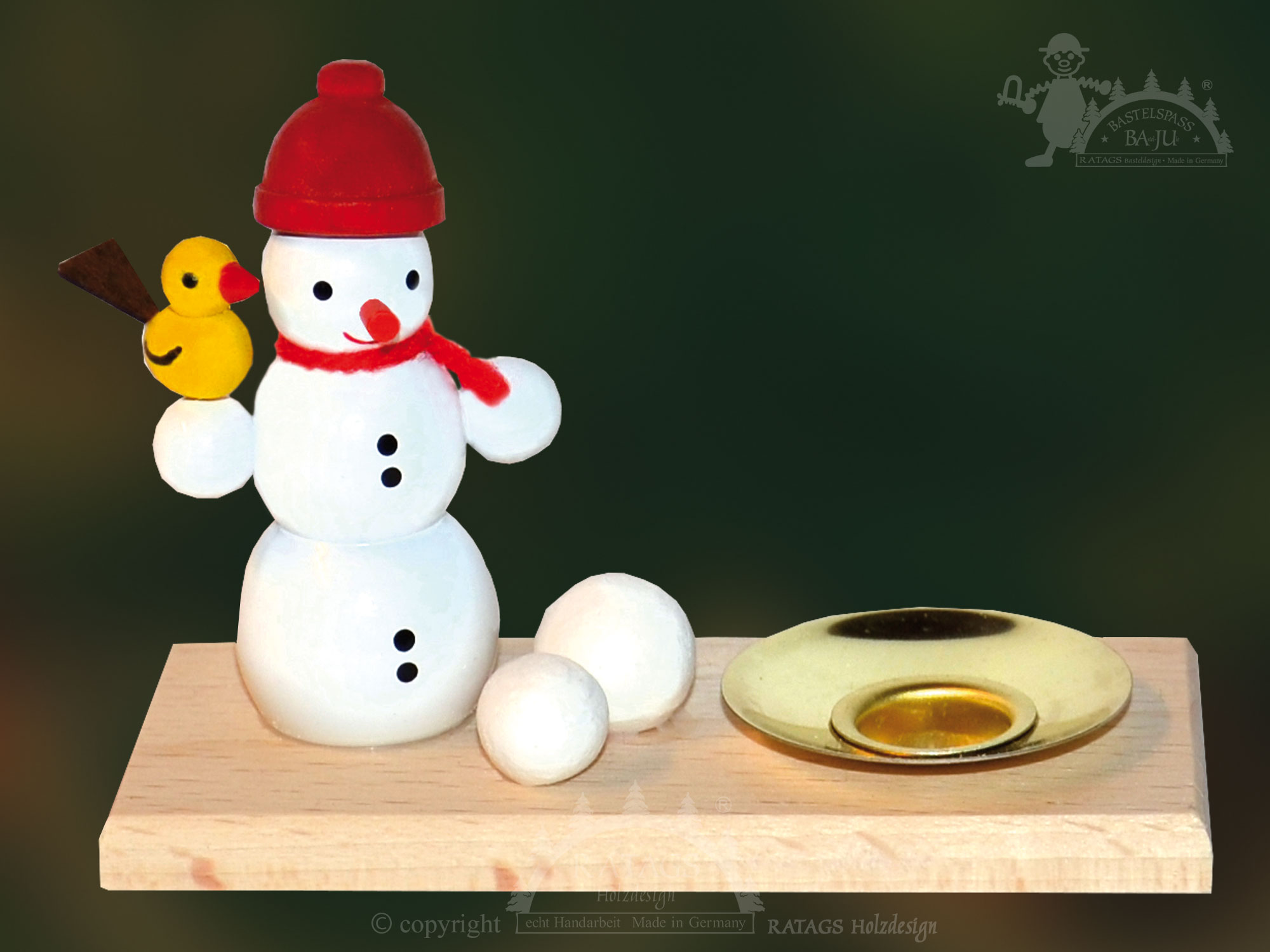 Kerzenhalter zum Basteln, Schneemann mit Schneebällen + 1 Tülle