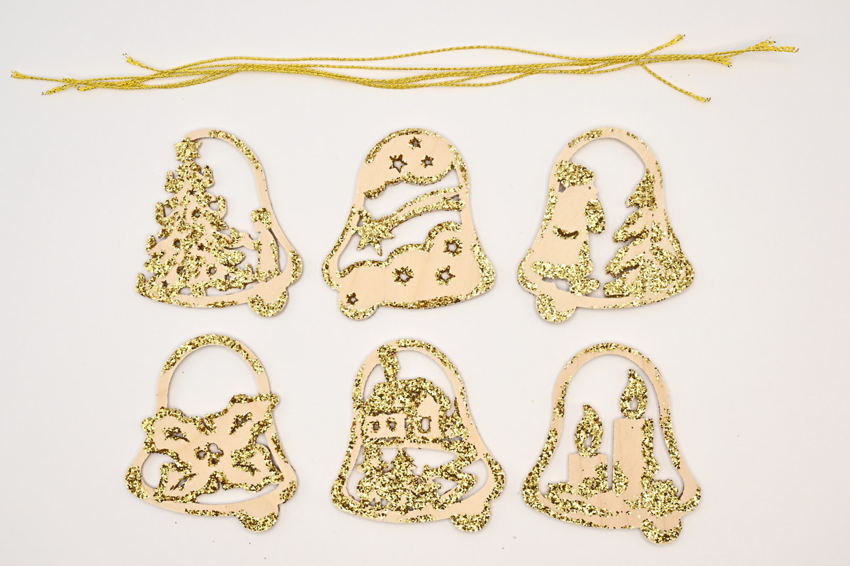 Baumbehang, 6er Set, Glocken, natur-gold