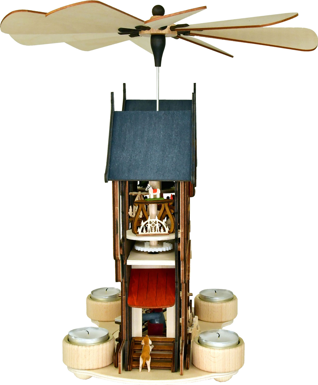 Gear pyramid, Erzgebirge parlour with 4 tea light holders