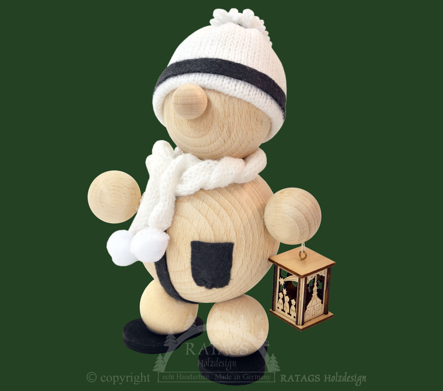 Snowman with lantern and white scarf