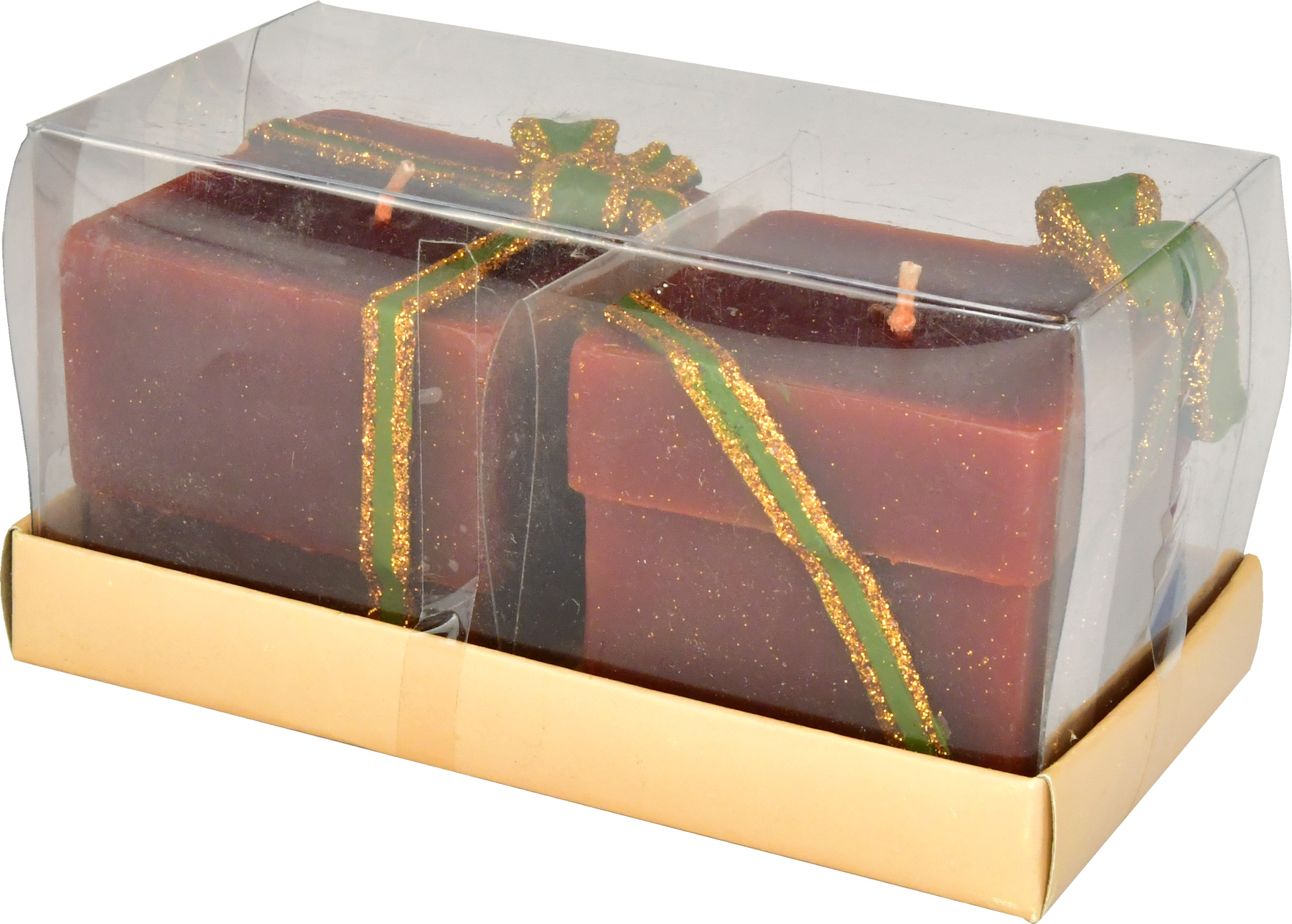 Schmuckkerzen, eckig, 2er Set Bordeaux/Gold/Grün