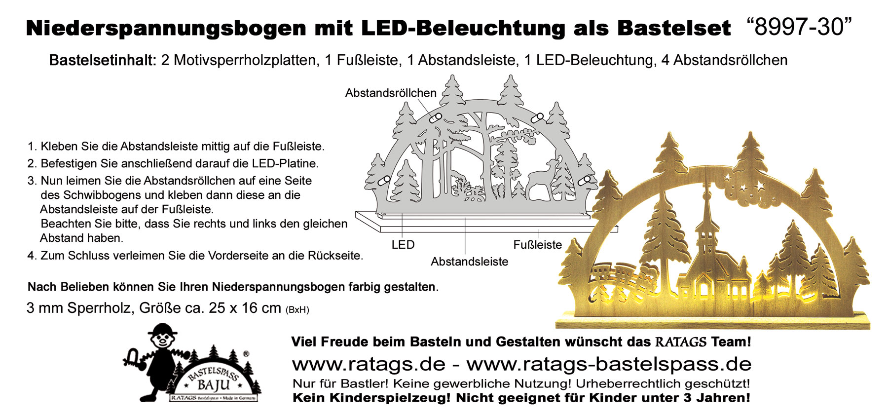 Schwibbogen mit LED zum Basteln Waldkirchlein