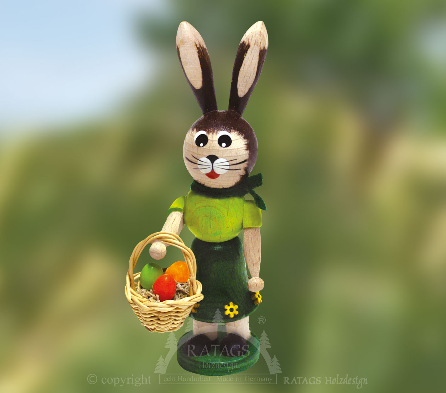 Hasenmädchen, grün, Korb Hasenmädchen, grün, Korb