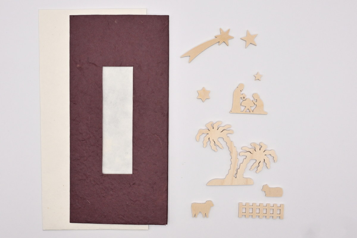 Card, brown, with accessories