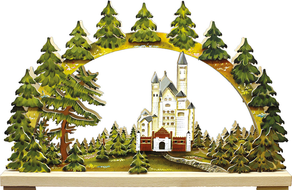 Pieni kaarivalaisin, Neuschwanstein, käsinmaalattu, kesäinen