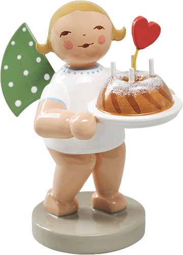 Engel mit Kuchen und Herz blondes Haar