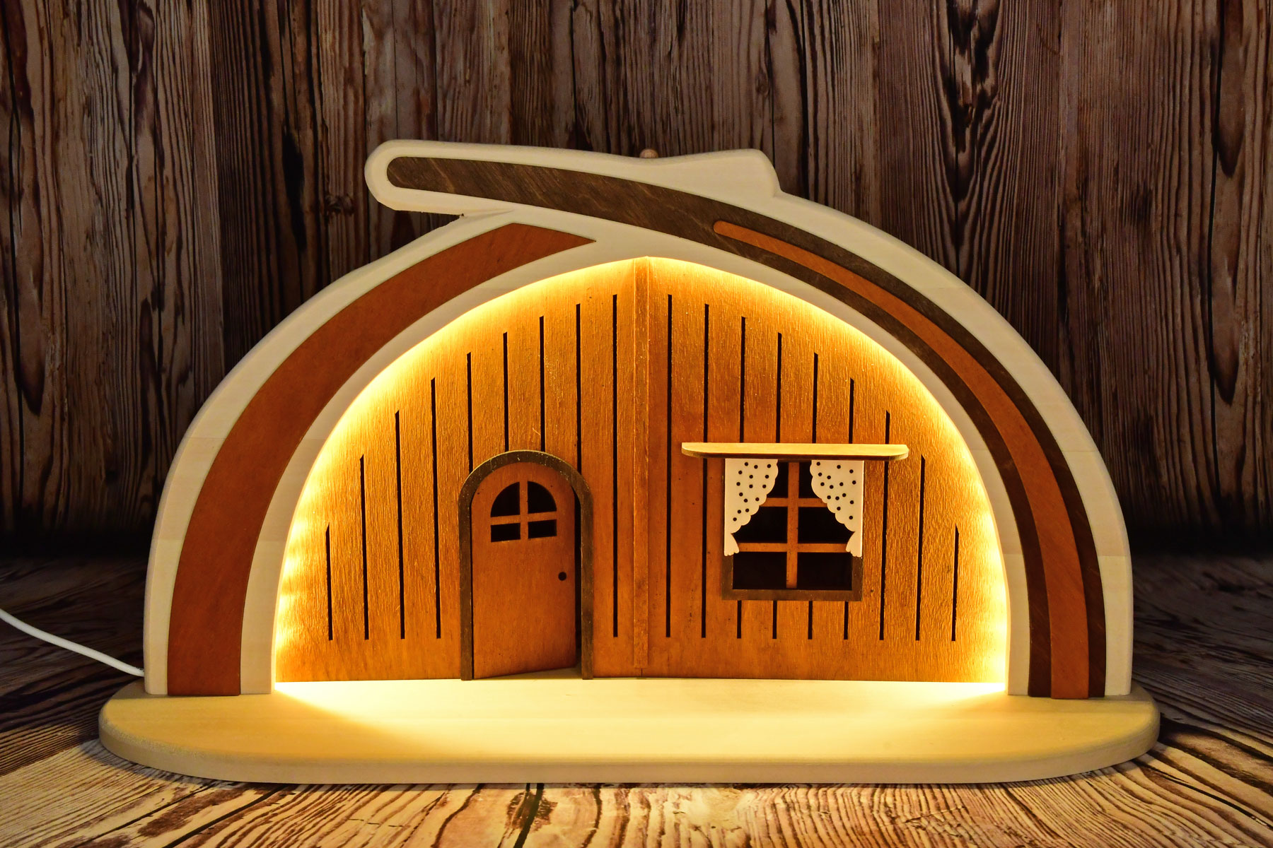Solid wood arch, small, brown with LED lighting