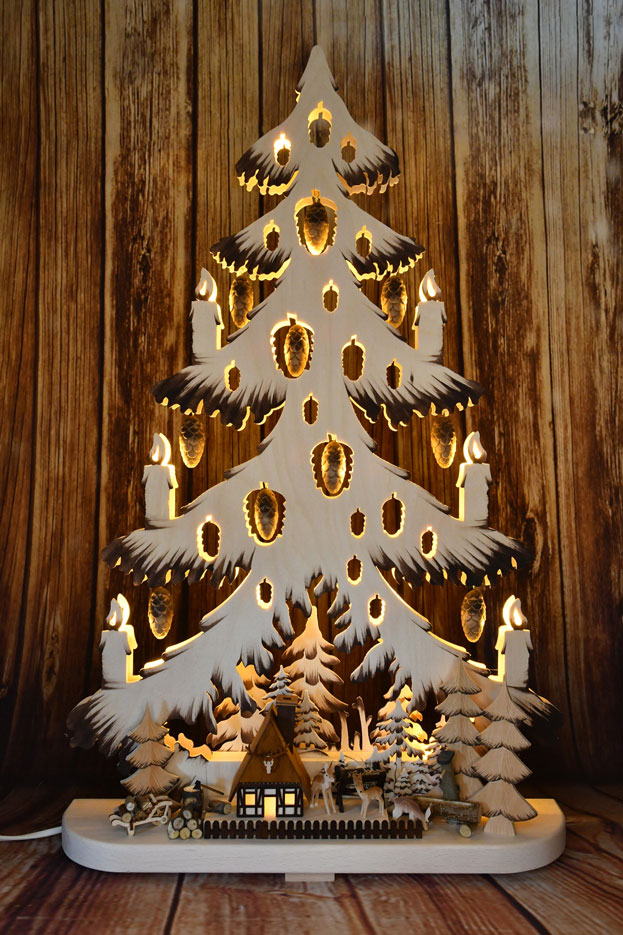 Large fir tree, game reserve, carved cones, hand-painted brown