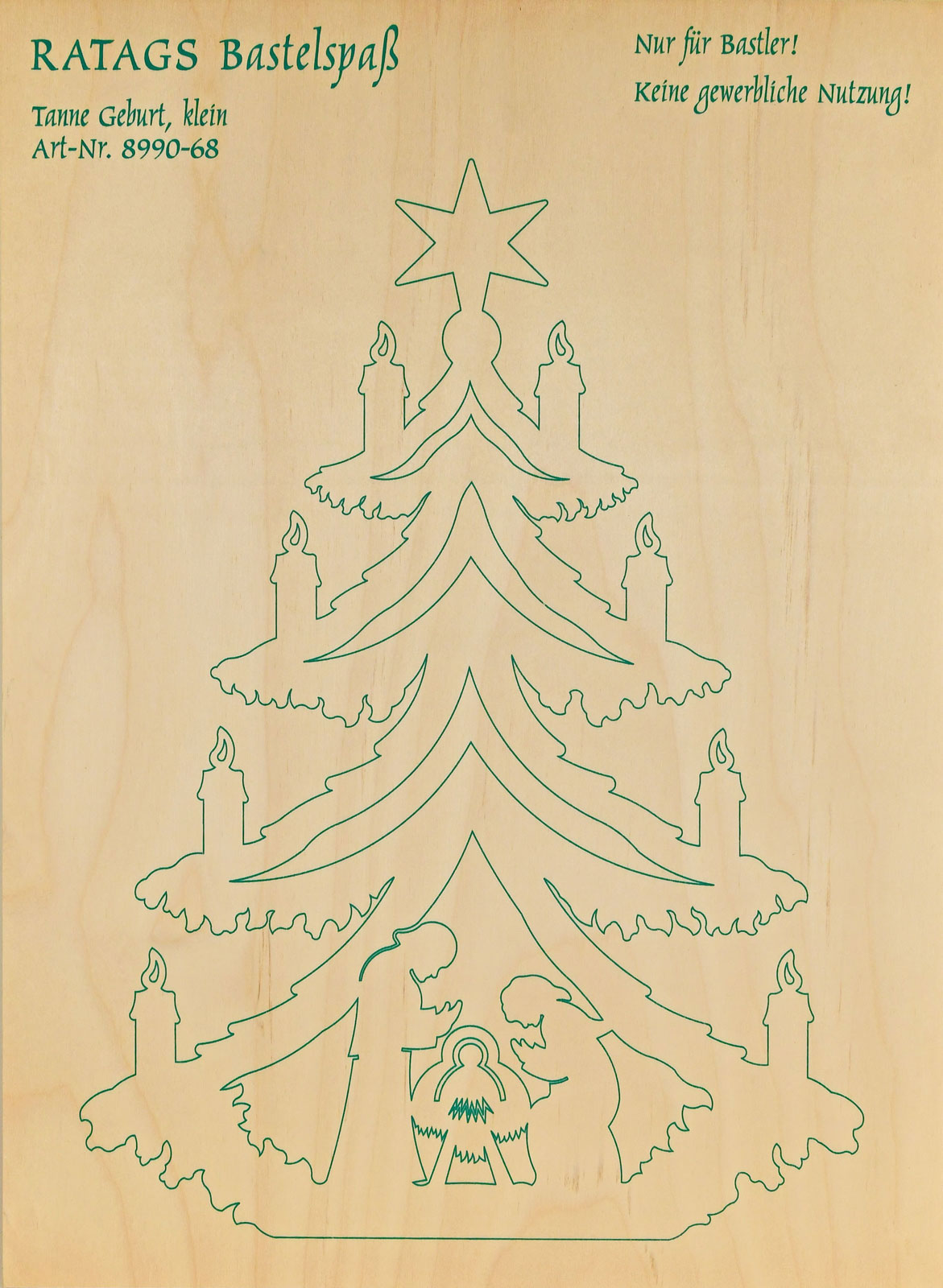 2 motif plywood panels, self-sawing Small fir tree, Nativity