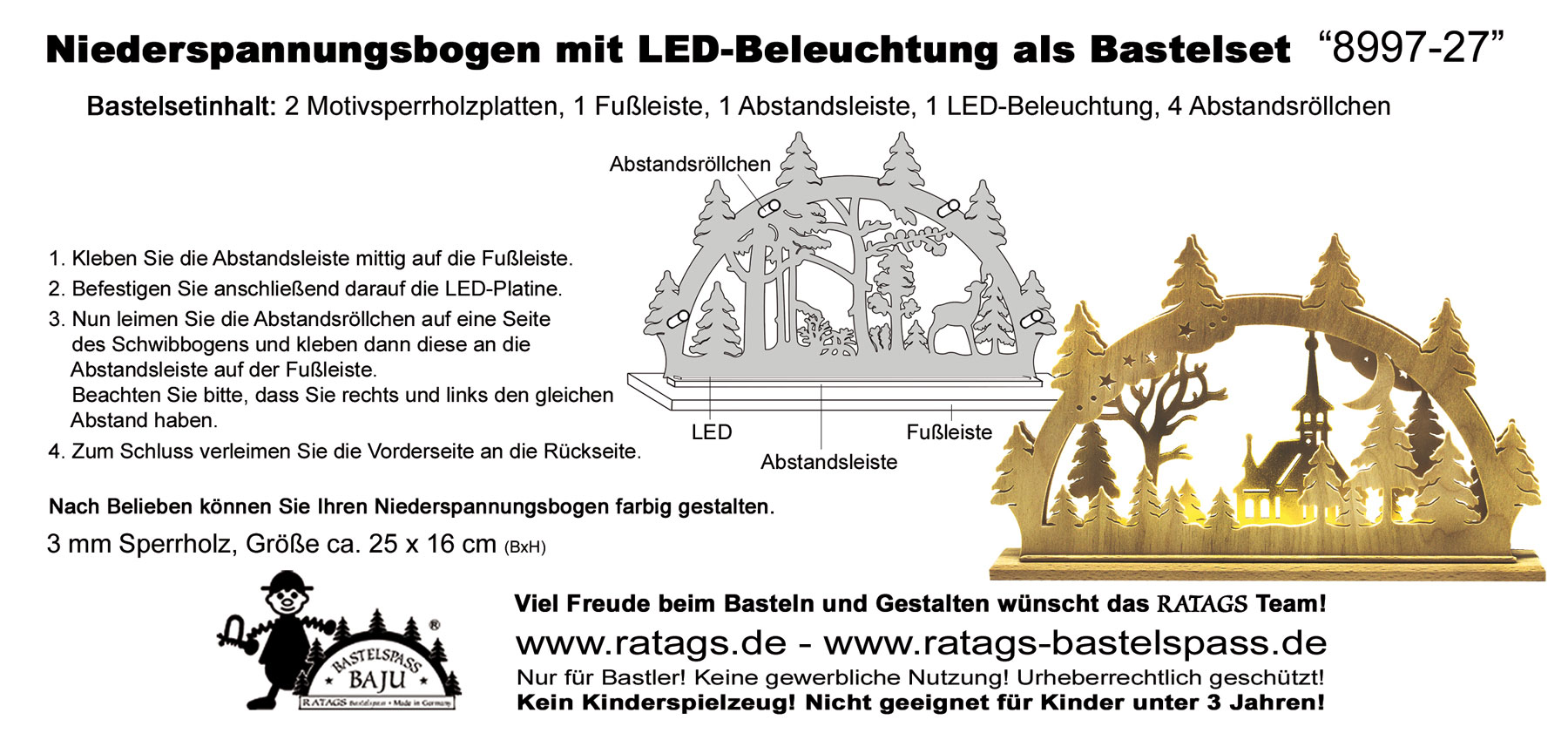 Schwibbogen mit LED zum Basteln Kirchlein