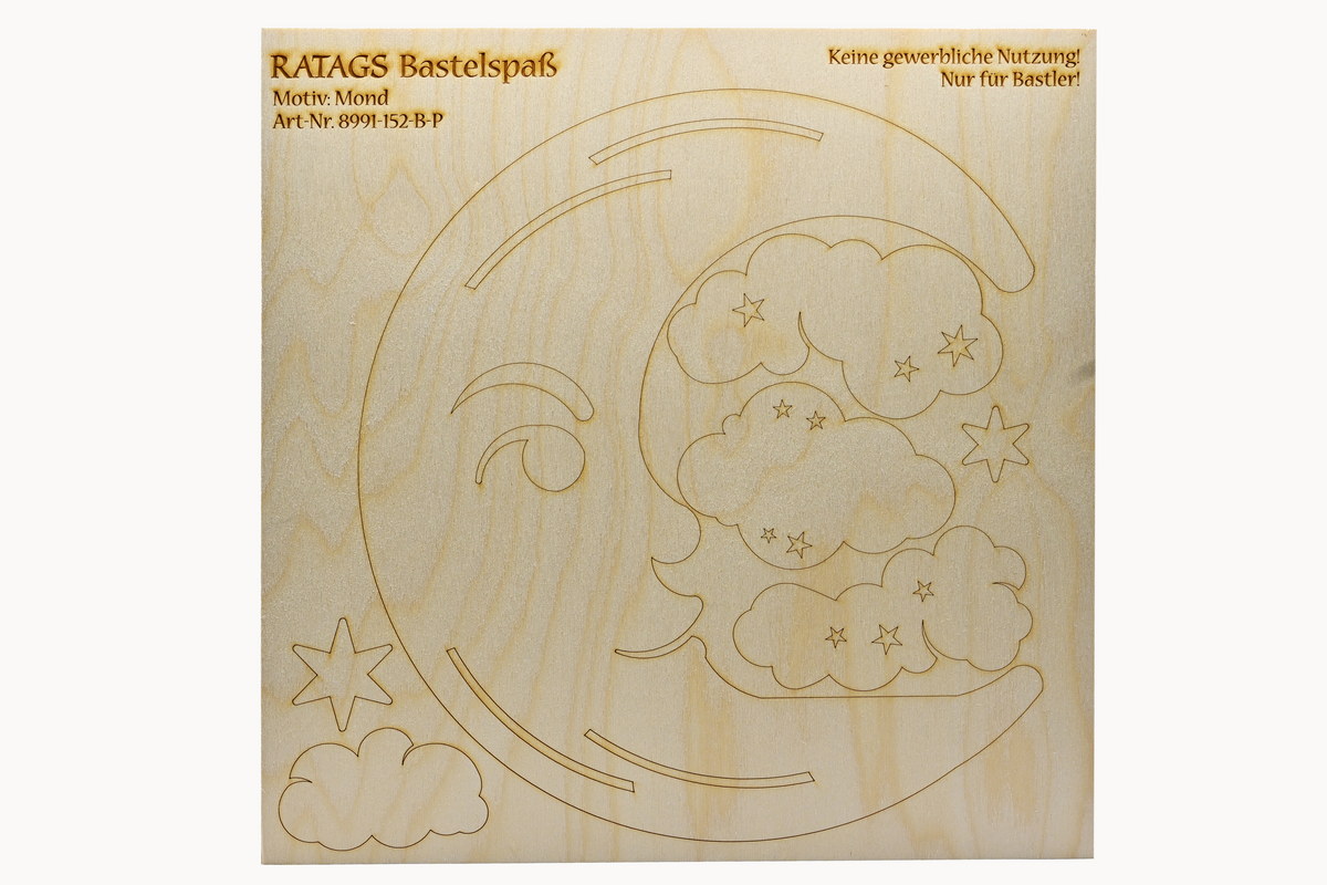 2 motif plywood panels, window picture, moon, for sawing out yourself