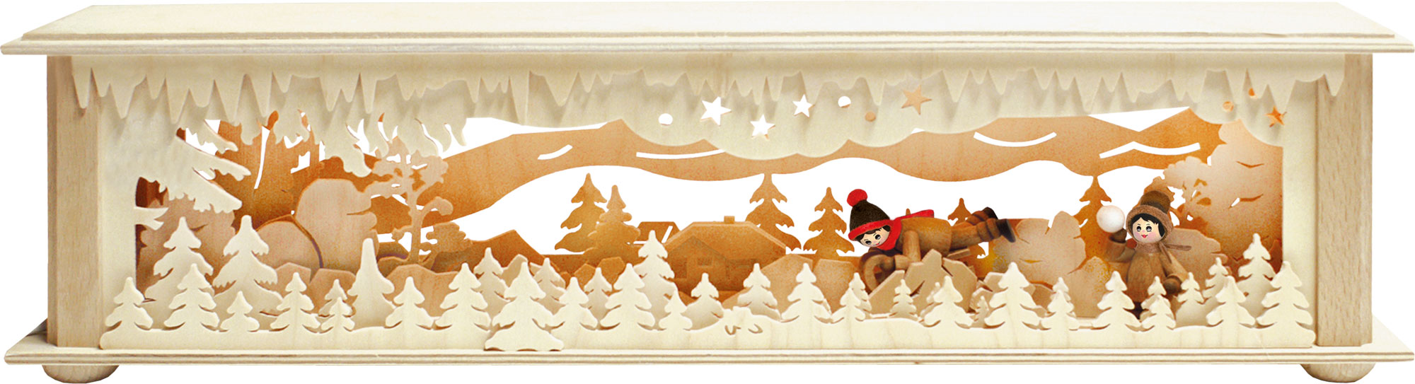 Small room light, flat forest, mountains, winter children