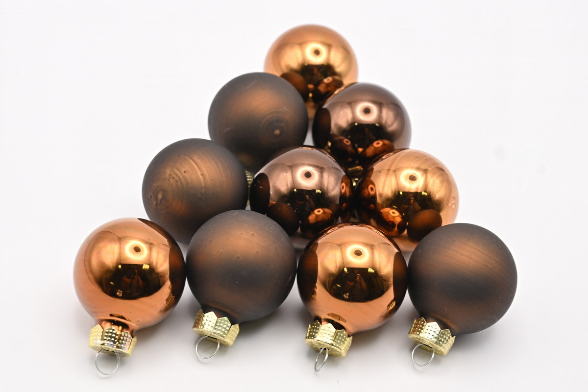 Glass baubles, 3 cm, 24 pcs, brown
