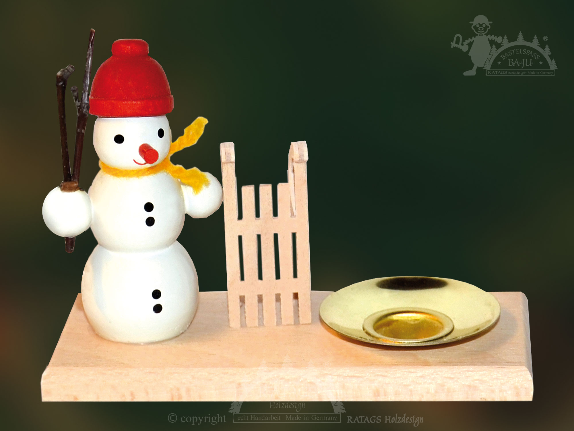Kerzenhalter zum Basteln, Schneemann mit Schlitten + 1 Tülle