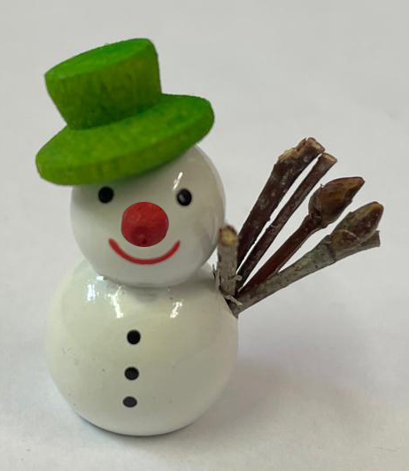 Schneemann weiß, grüner Hut 3,5 cm