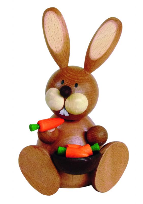Osterhase sitz. mit Möhrenschüssel 7,5 cm x 11,2 cm (B x H)
