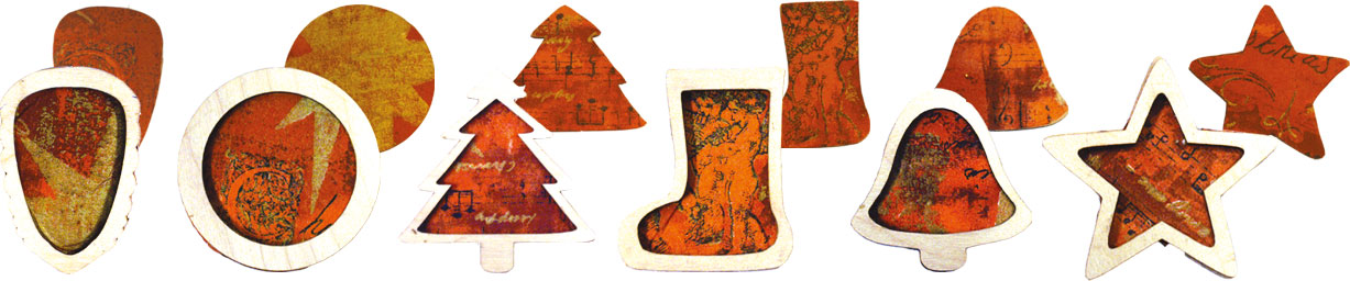 Tree decorations for crafting, set of 6, decoupage technique