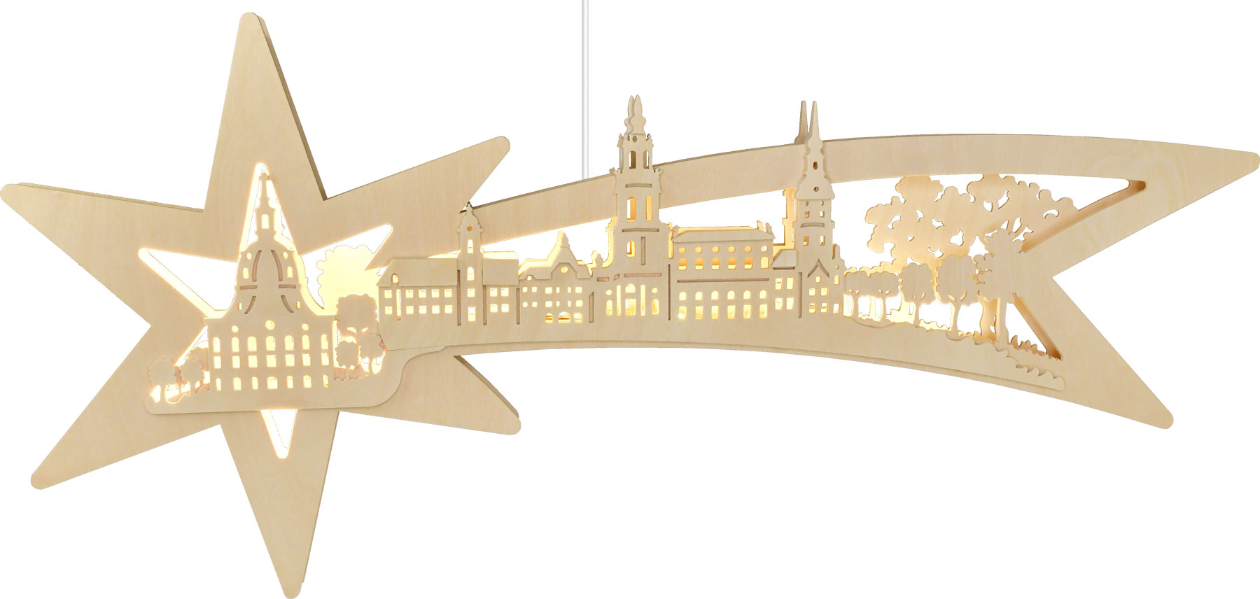 Fensterbild, beleuchtet, Sternschweif, Silhouette Dresden, natur