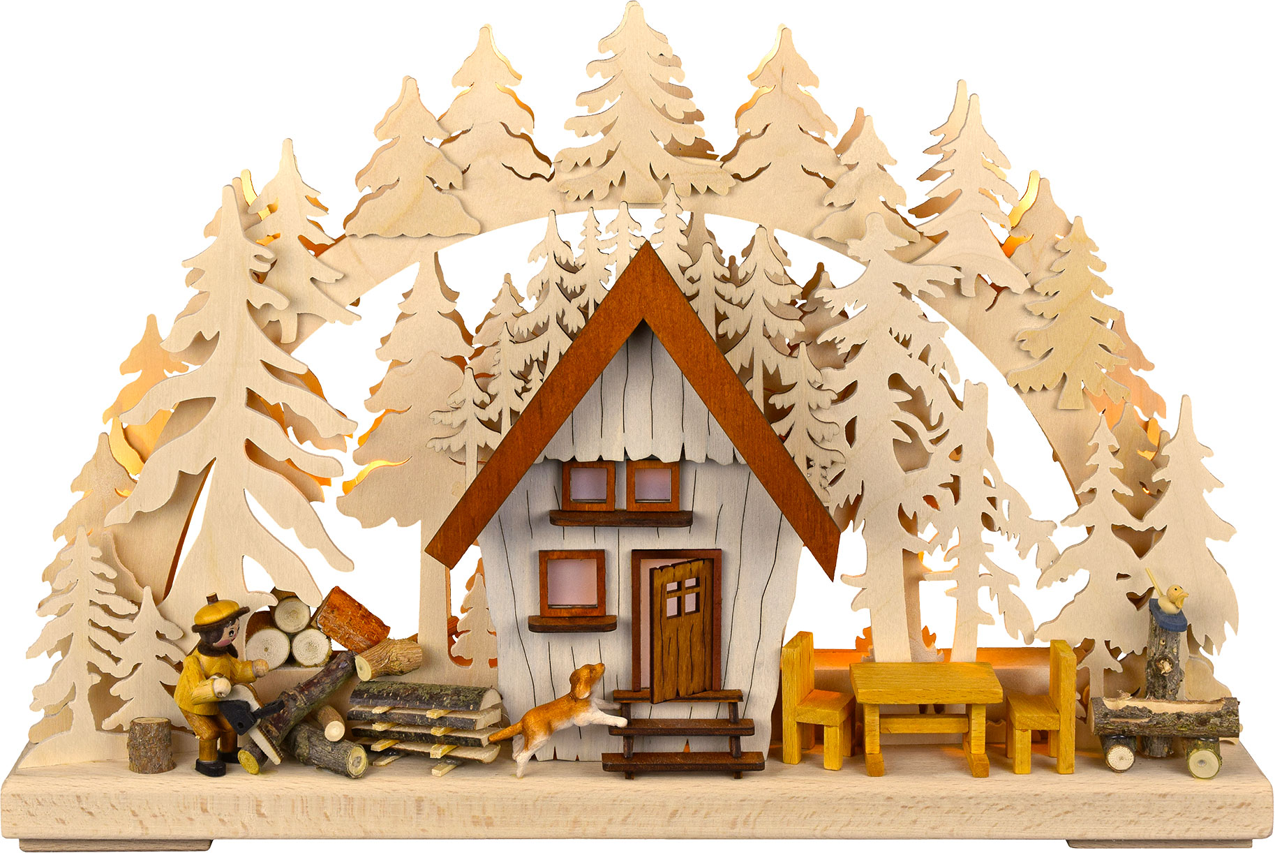 Small 3D candle arch, forest house with forest worker