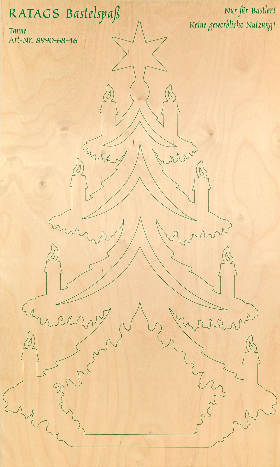2 motif plywood panels, self-sawing large fir tree, candles