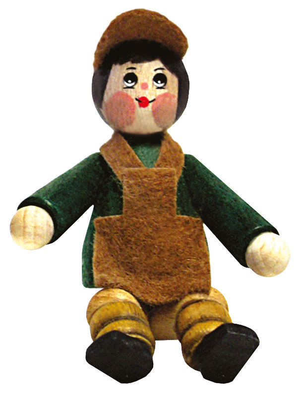 Figur, sitzendes Kind, braune Schürze