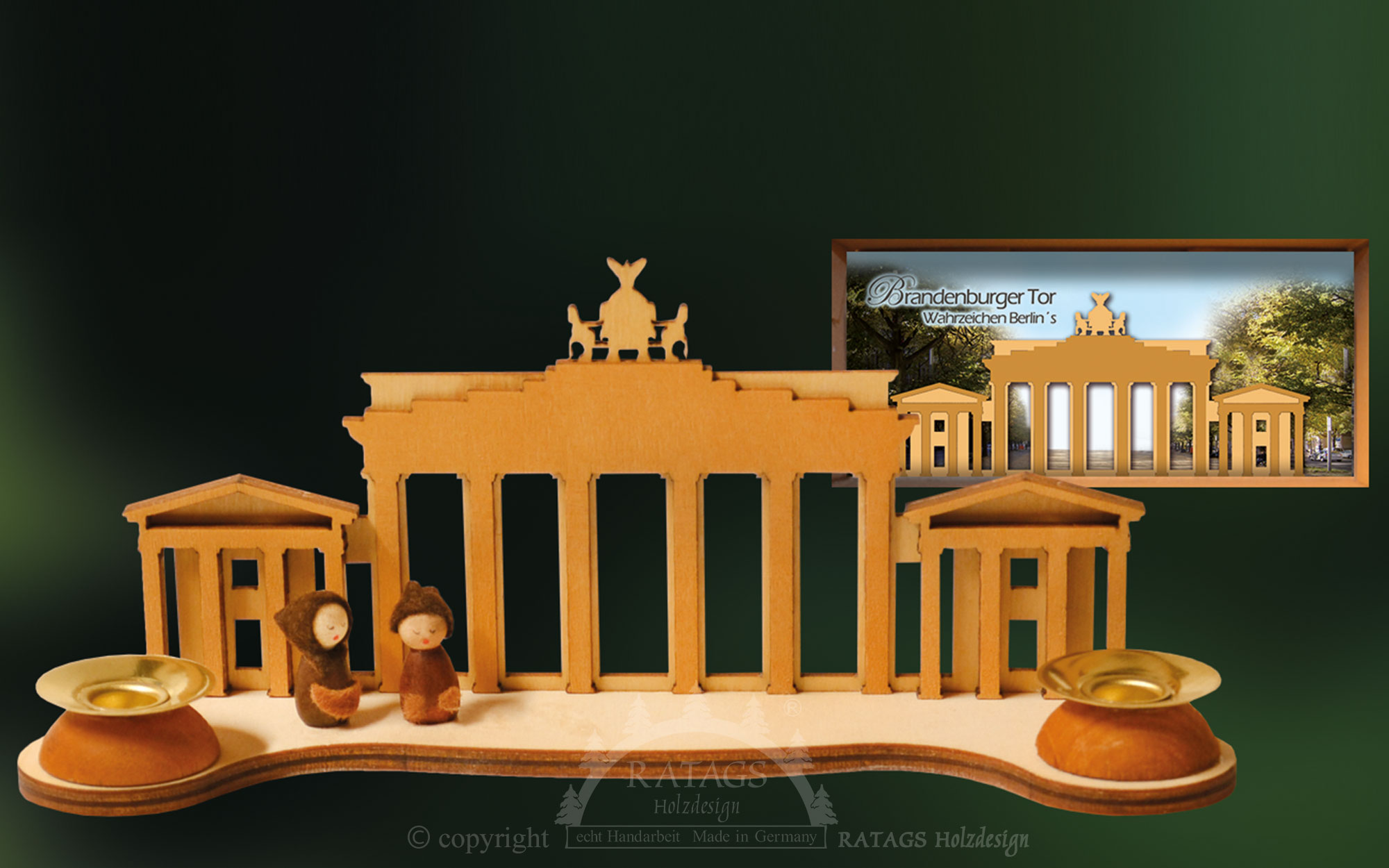 OFERTA ESPECIAL, Puerta de Brandeburgo, adorno de mesa con 2 portavelas, con caja de cartón.