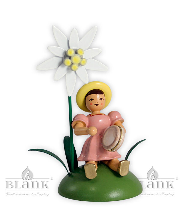 Edelweiss/Tamburin Blumenkind sitzend