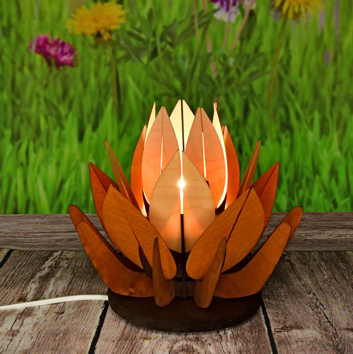 Romantic lamp, 3D lotus flower in ochre tones
