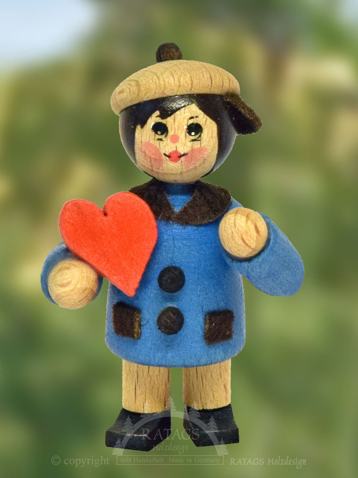 Figure, lucky child, boy with heart, blue