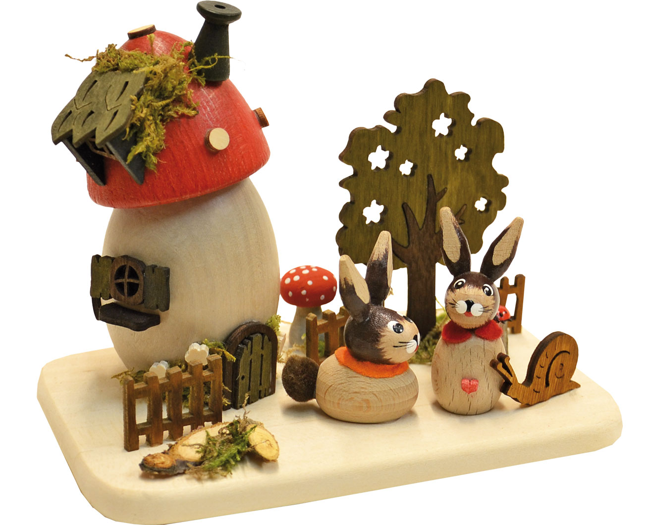 Bunnies at the mushroom house, incense house