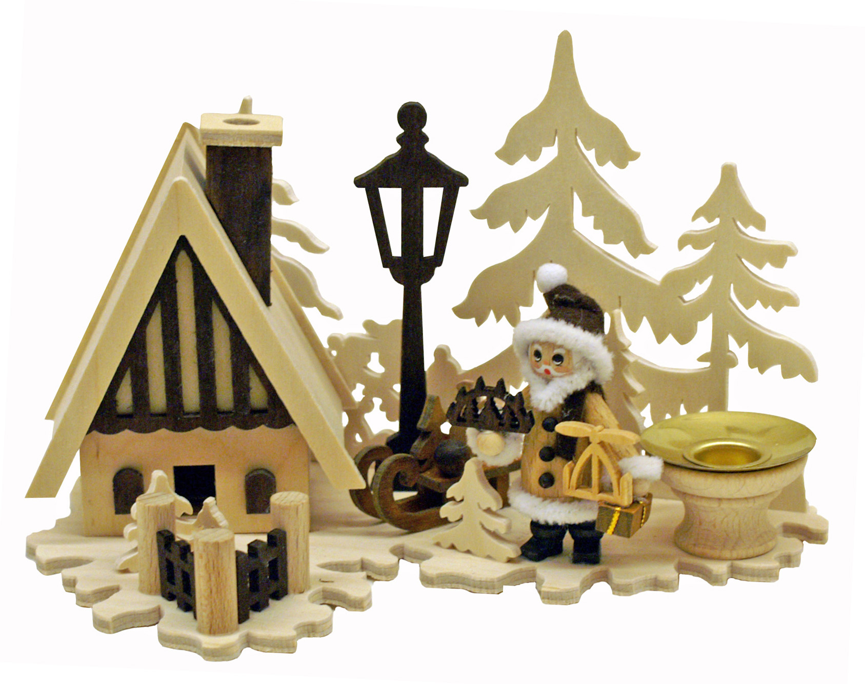 Table decorations, meadow, incense house, Father Christmas